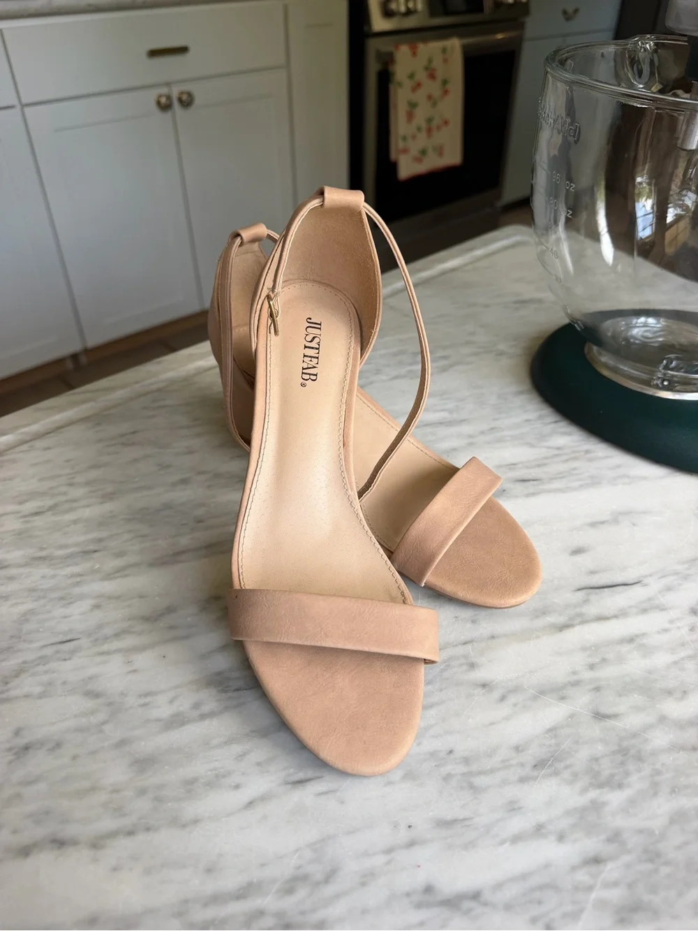 JustFab Blush Nude Open-Toe Ankle-Strap Heels